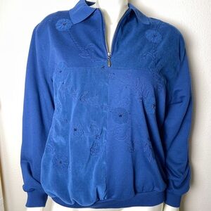 Alfred Dunner Blue Floral Sweatshirt For Women | Granny Core | Navy Blue